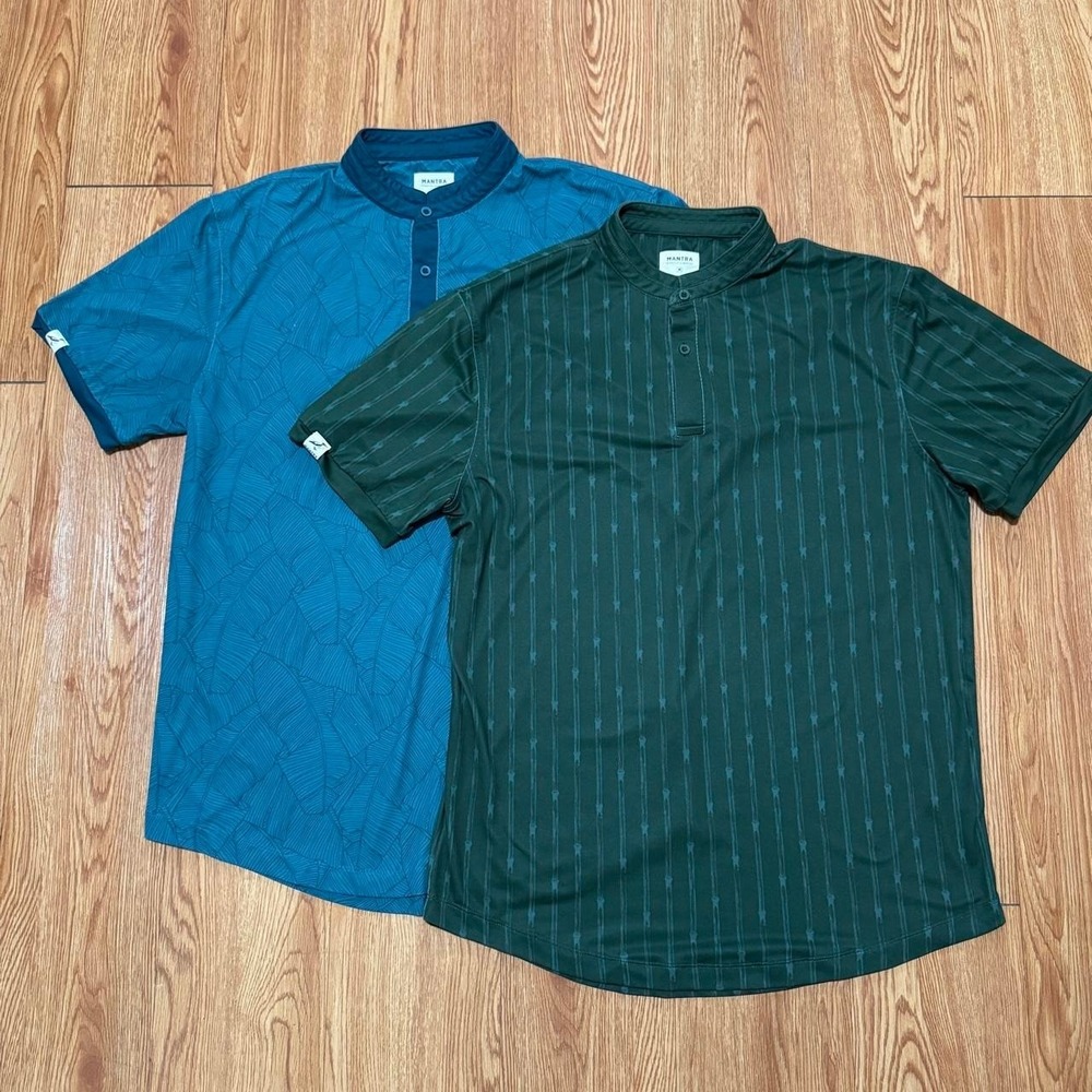 Mantra Men's Henley Shirt Green Turquoise Golf Performance Short Sleeve Bundle